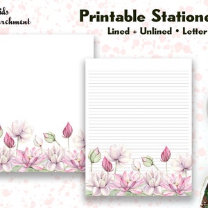 Base de almofadas de lírio de lótus de papelaria - papel para escrever cartas - tamanho carta 8,5 x 11 - forrado sem forro - papel para notas - para impressão - download de PDF