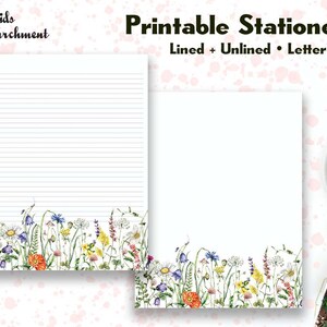 Base de flores silvestres Meadow de papelaria - papel para escrever cartas - tamanho carta 8,5 x 11 - forrado sem forro - para impressão - download instantâneo de PDF