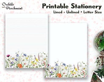 Stationery Meadow Wildflower Base - Papier à lettres - Format lettre 8,5x11 - Ligné non doublé - Imprimable - Téléchargement instantané PDF