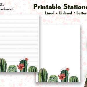 Cactus de papelería - Papel para escribir cartas - Tamaño carta 8.5x11 - Forrado sin forro - Imprimible - Descarga instantánea de PDF