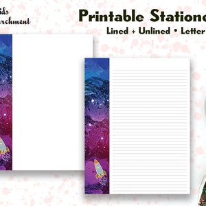 Papelería Space Rocket Ship - Papel para escribir cartas - Tamaño de carta 8.5x11 - Forrado sin forro - Imprimible - Descarga instantánea de PDF