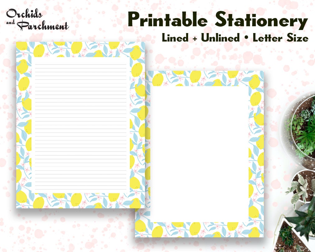 Stationery Lemons Border Letter Writing Paper Letter - Etsy