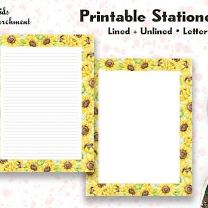 Stationery Sunflowers Border - Letter Writing Paper - Letter Size 8.5x11 - Lined Unlined - Notepaper - Printable - Instant Download PDF