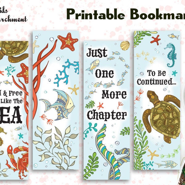 Bookmark Set Ocean Life - Sea Life Bookmarks - Printable - Instant Download PDF