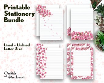 Stationery Cherry Blossoms Bundle - Letter Writing Paper - Letter Size 8.5x11 - Lined Unlined - Printable - Instant Download PDF