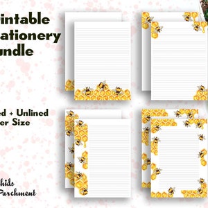 Stationery Honey Bees Bundle - Letter Writing Paper - Letter Size 8.5x11 - Lined Unlined - Printable - Instant Download PDF