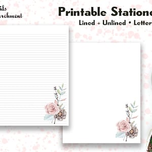 Stationery Pink Rose - Letter Writing Paper - Letter Size 8.5x11 - Lined Unlined - Printable - Instant Download PDF