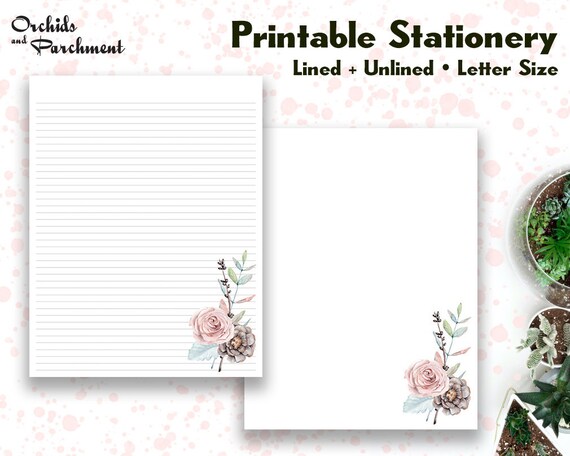 Roses Printable Letter Writing Paper Instant Download PDF Lined Unlined ...