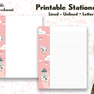 Stationery Tattoo Unicorns Side - Letter Writing Paper - Letter Size 8.5x11 - Lined Unlined - Printable - Instant Download PDF