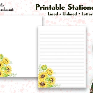 Stationery Sunflowers Corner - Letter Writing Paper - Letter Size 8.5x11 - Lined Unlined - Printable - Instant Download PDF