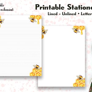 Stationery Honey Bees - Letter Writing Paper - Letter Size 8.5x11 - Lined Unlined - Printable - Instant Download PDF