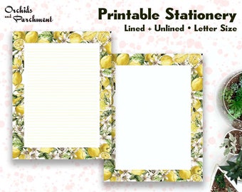 Minimalist Lemon Printable Letter Writing Paper, 8.5x11, Lined Unlined ...