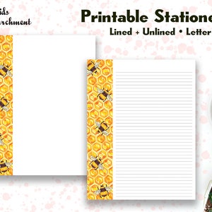 Stationery Honeycomb Bees Side - Letter Writing Paper - Letter Size 8.5x11 - Lined Unlined - Printable - Instant Download PDF