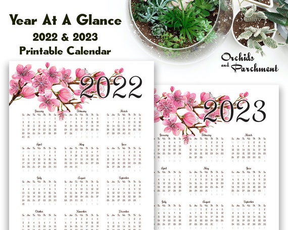 Calendrier Fetes Des Plantes 2023 Year At A Glance Calendar Cherry Blossom 2022 2023 | Etsy