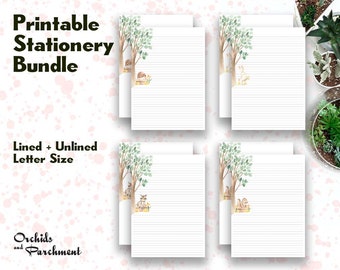 Stationery Woodland Friends Bundle - Letter Writing Paper - Letter Size 8.5x11 - Lined Unlined - Printable - Instant Download PDF