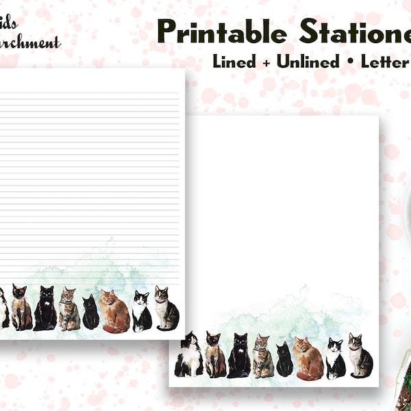 Stationery Cats Base - Letter Writing Paper - Letter Size 8.5x11 - Lined Unlined - Printable - Instant Download PDF