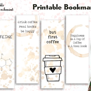 Bookmark Set Coffee - Caffeine Bookmarks - Printable - Instant Download PDF
