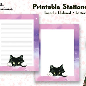 Papelería Space Cat Tuxedo - Papel para escribir cartas - Tamaño de carta 8.5x11 - Forrado sin forro - Imprimible - Descarga instantánea de PDF