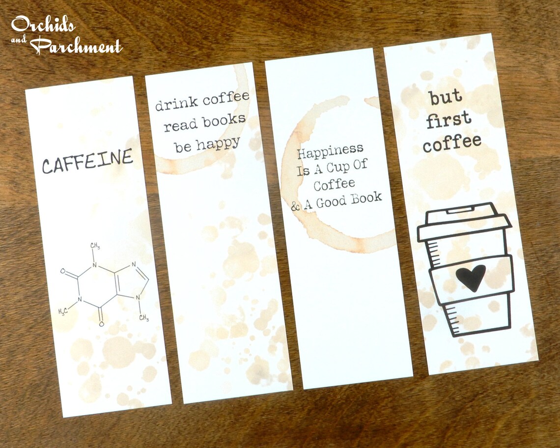 Bookmark Set Coffee Bookmarks Caffeine Bookmarks Etsy Canada