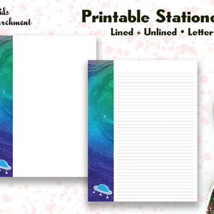 Papelería Space Blue UFO - Papel para escribir cartas - Tamaño carta 8.5x11 - Forrado sin forro - Imprimible - Descarga instantánea de PDF