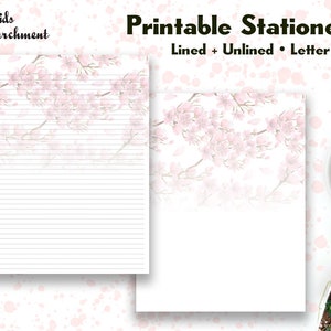 Stationery Cherry Blossom Fade - Letter Writing Paper - Letter Size 8.5x11 - Lined Unlined - Printable - Instant Download PDF