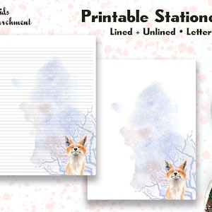 Stationery Tranquil Fox - Letter Writing Paper - Letter Size 8.5x11 - Lined Unlined - Printable - Instant Download PDF