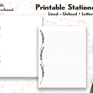 Stationery Lavender Sprigs - Brief Papier - Letter Format 8.5x11 - Liniert Unliniert - Printable - Instant Download PDF