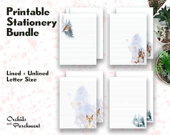 Stationery Tranquil Forest Bundle - Letter Writing Paper - Letter Size 8.5x11 - Lined Unlined - Printable - Instant Download PDF