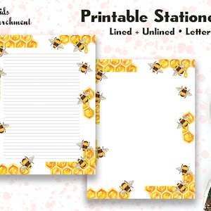 Papelería Honey Bees Border - Papel para escribir cartas - Tamaño de carta 8.5x11 - Forrado sin forro - Imprimible - Descarga instantánea de PDF