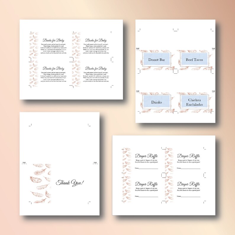 Printable Books for Baby Baby Shower Add-On Editable Diaper Raffle Rose Gold Feathers Thank You Instant Download PDF