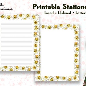 Stationery Daffodil Border - Letter Writing Paper - Letter Size 8.5x11 - Lined Unlined - Notepaper - Printable - Instant Download PDF