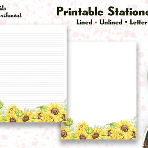 Stationery Sunflowers Base - Letter Writing Paper - Letter Size 8.5x11 - Lined Unlined - Printable - Instant Download PDF
