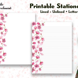 Stationery Cherry Blossom Side - Letter Writing Paper - Letter Size 8.5x11 - Lined Unlined - Printable - Instant Download PDF