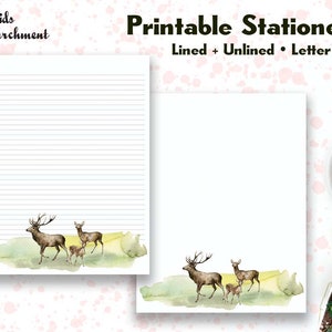 Papelaria Deer Family - Papel para escrever cartas - Tamanho carta 8,5x11 - Forrado sem forro - Para impressão - Download instantâneo de PDF