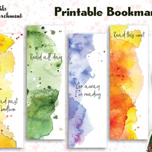 Bookmark Set Watercolour Splash -  Printable - Instant Download PDF