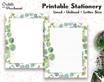 Stationery Spring Story Border - Botanical - Letter Writing Paper - Letter Size 8.5x11 - Lined Unlined - Printable - Instant Download PDF