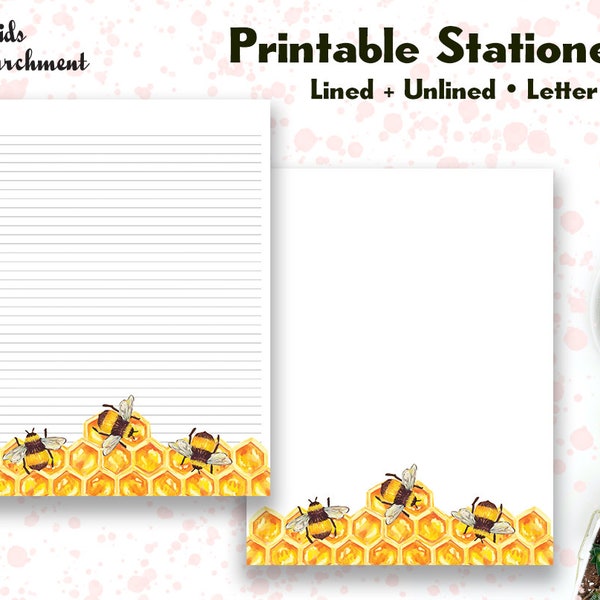 Stationery Honey Bees Base - Briefpapier - Letter Größe 8.5x11 - Liniert Unliniert - Printable - Instant Download PDF