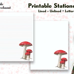 Cancelleria Fungo rosso Agarico di mosca - Carta da lettera - Formato lettera 8,5 x 11 - Foderato Senza fodera - Stampabile - Download istantaneo PDF
