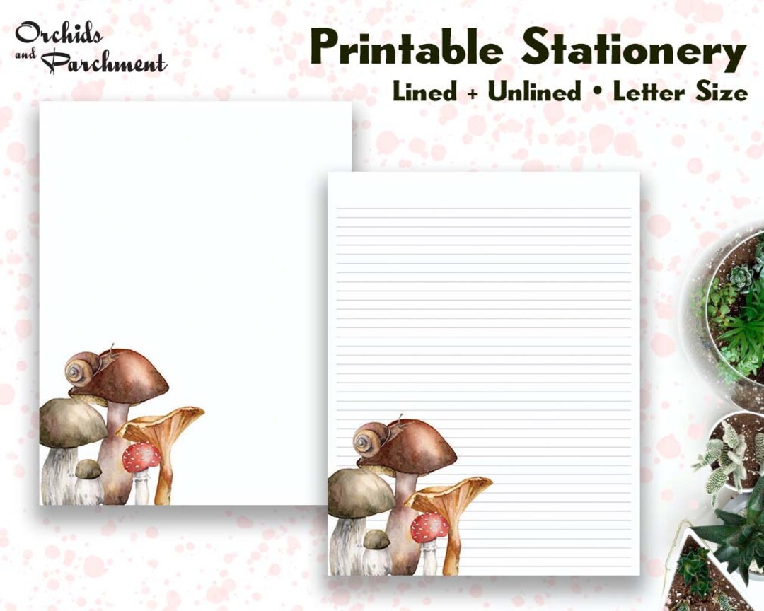 Stationery Mushroom Corner Digital Letter Writing Paper Letter Size 8.5x11 Lined Unlined ...