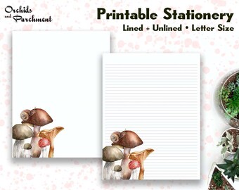 Angolo dei funghi di cancelleria - Carta da lettere - Formato lettera 8,5x11 - Foderato Senza fodera - Stampabile - Download istantaneo PDF