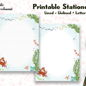 Papeterie Ocean Life Krabbe - Brief Briefpapier - Letter Format 8,5x11 - Liniert Unliniert - Briefpapier - Ausdruckbar - Sofort Download PDF