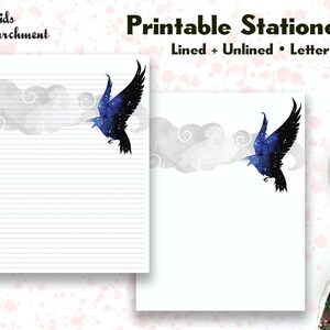 Stationery Celestial Raven - Letter Writing Paper - Letter Size 8.5x11 - Lined Unlined - Printable - Instant Download PDF