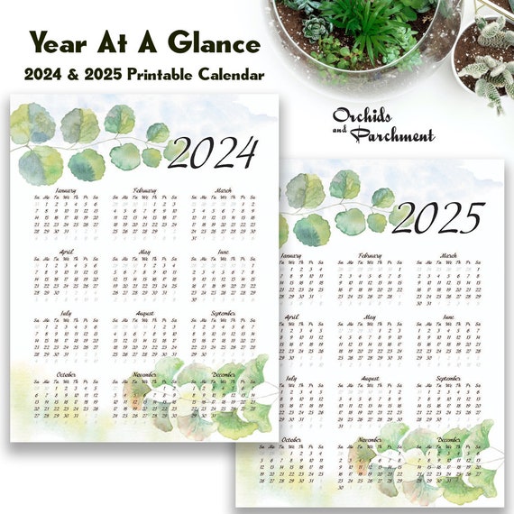 Year at A Glance Calendar Spring Story 2024 2025 Letter Size 8.5 X 11 Planner Printable Instant Download PDF - Etsy