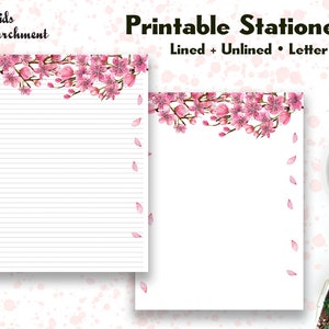 Papelería Cherry Blossom Top - Papel para escribir cartas - Tamaño de carta 8.5x11 - Forrado sin forro - Papel de notas - Imprimible - Descarga instantánea de PDF