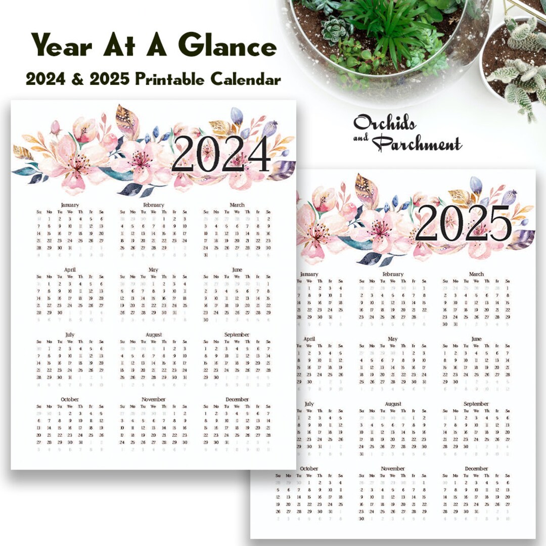 Year at A Glance Calendar Bohemian Love 2024 2025 Letter Size 8.5 X 11 Planner Printable Instant