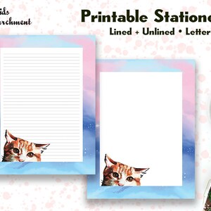 Papelería Space Cat Orange - Papel para escribir cartas - Tamaño carta 8.5x11 - Forrado sin forro - Imprimible - Descarga instantánea de PDF