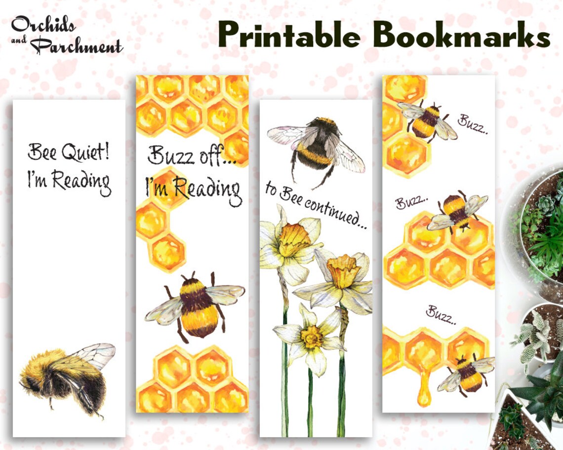 Bookmark Set Honey Bees - Printable - Instant Download PDF - Etsy
