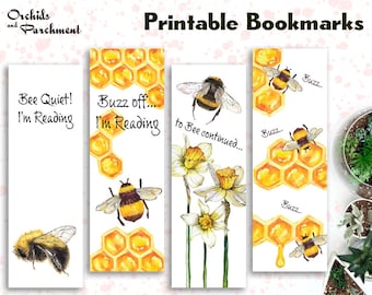 Bookmark Set Honey Bees -  Printable - Instant Download PDF
