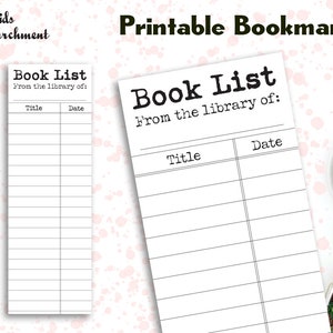 Bookmark Set Booklist Library of - Reading List Bookmarks - Printable - Instant Download PDF