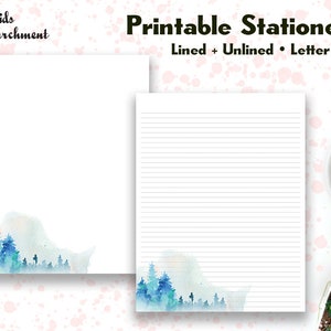 Stationery Watercolour Trees - Letter Writing Paper - Letter Size 8.5x11 - Lined Unlined - Printable - Instant Download PDF